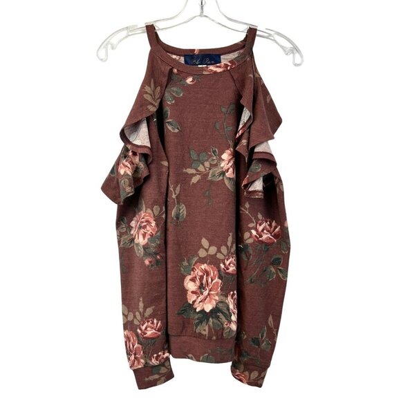 Blue Rain Women’s Cold Shoulder Top Multicolor Floral Size Small Ruffles - Picture 1 of 8